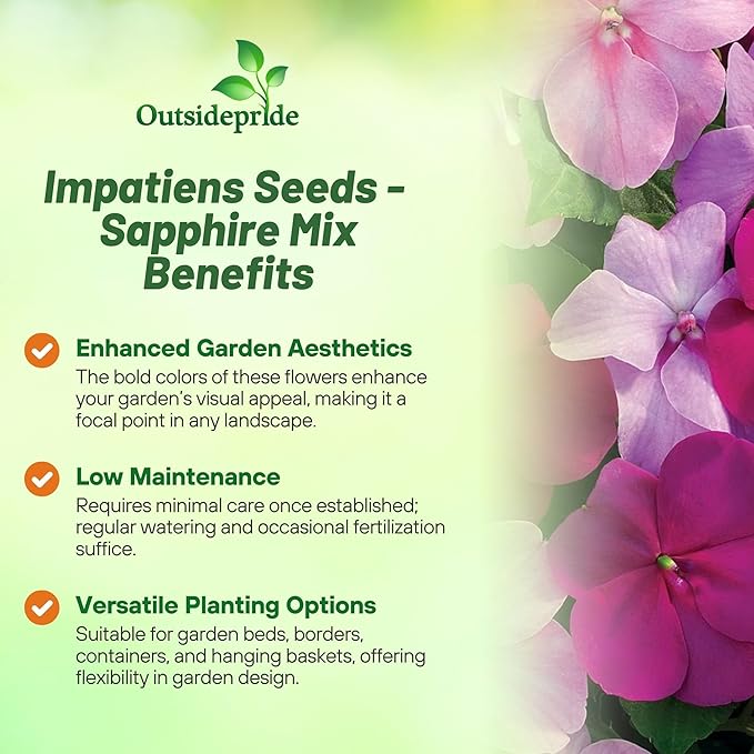 Outsidepride Xtreme Sapphire Mix Impatiens Flower Seeds - 100 Pcs Annual, Compact & Pollinator Friendly, Impatiens Seeds for Planting w/Vibrant, Abundant Blooms for Shade Gardens & Container Displays
