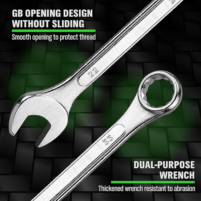 19-Piece Metric Combination Wrench Set, 6-24mm Standard Spanner Wrench Set, Mechanic Tool Sets with Rolling Pouch, Open End Wrenches for Household, Garage, Workshop, Auto Repairs