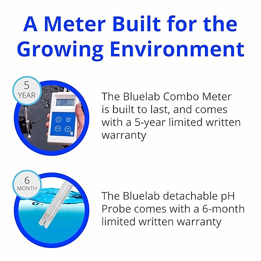 Bluelab Combo Meter for pH, Temperature & Conductivity in Water - Easy Calibration, Digital EC/TDS/PPM Tester for Hydroponics & Indoor Plants (METCOM)