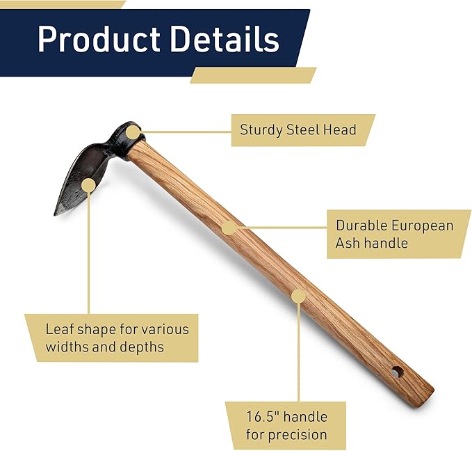 Kings County Tools Hoe Garden Tool - 16.5” Leaf-Shaped Steel Garden Hoe with European Ash Wood Handle - Heavy Duty Multipurpose Gardening Hand Tools for Weeding, Digging, and Loosening Soil