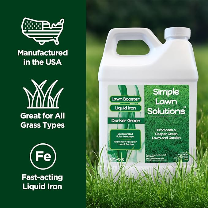 Simple Lawn Solutions - Liquid Iron Fertilizer Darker Green - Micronutrients - Concentrated Lawn Fertilizer for Turf Grass, Indoor Plants and Outdoor Garden - Half Gallon (64 Ounce)