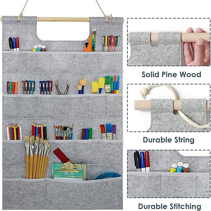 Wall Hanging Storage Bag, Closet Hanging Organizer with Pockets, Kitchen Accessory Hanging Shelves, Garden Tool Hanging Storage Rack Pen Organizer