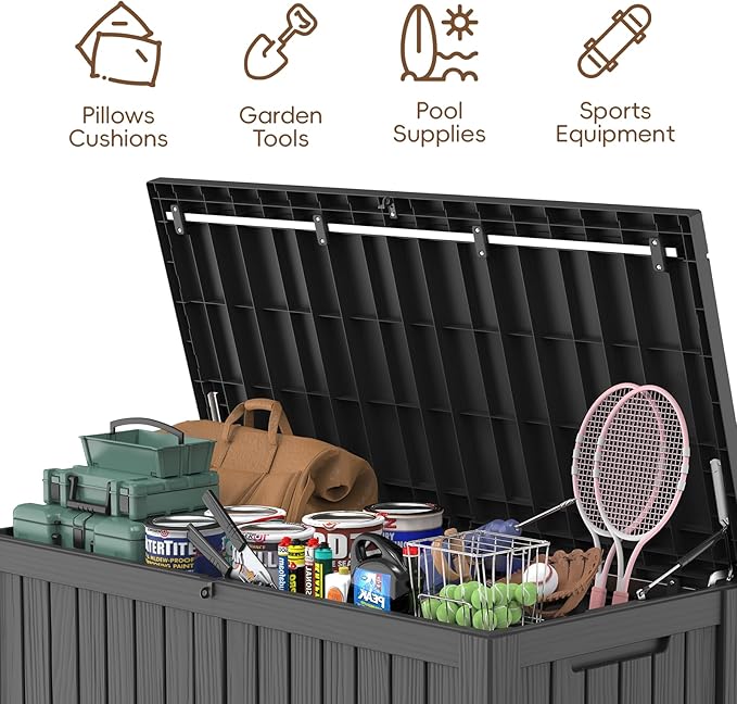 Outdoor Storage Box, Waterproof Deck Box, Outdoor Patio Storage Bin, Weatherproof (Black, 150 Gallon)