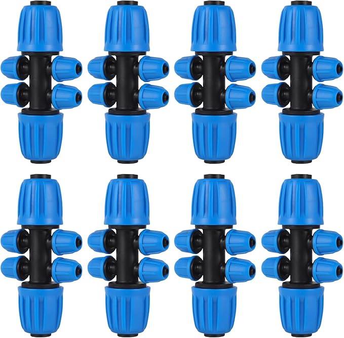 10 Pcs 1/2 to 1/4 inch Garden Hose Tubing Irrigation Fittings,6-Way Anti-Leak 1/2'' to 1/4'' Locked Barbed Drip Irrigation Tee Connectors (1/2"IDx0.6-0.63"OD) 1/2'' to 1/4'' Irrigation Tubing Fitting