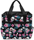 Skull Tropical Floral Garden Tool Bag Portable Gardening Tool Organizer Bag with 10 Pockets and Handle Tool Carrier and Storage for Garden Lawn Yard Casual Camp