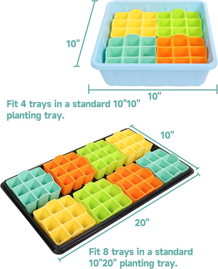 16 Packs Silicone Seed Starter Trays, Colorful Seedling Starter Trays Fit Up to 10''20" Planting Tray, 4 XL Cell Indoor Reusable Seedling Grow Trays for Vegetable, Flowers, Herb