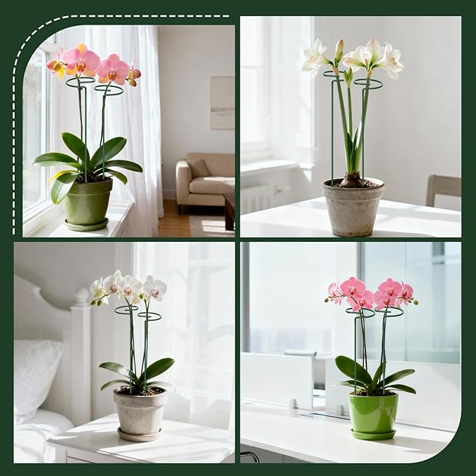4.5mm Adjustable Length Plant Stake, Assembled (12 or 24 or 36 inch) Outdoor and Indoor Plant Support Poles for Flowers Marigolds Tomatoes Lilies Peonies Roses Daffodils Flower Clips (8 Set,32 Pcs)