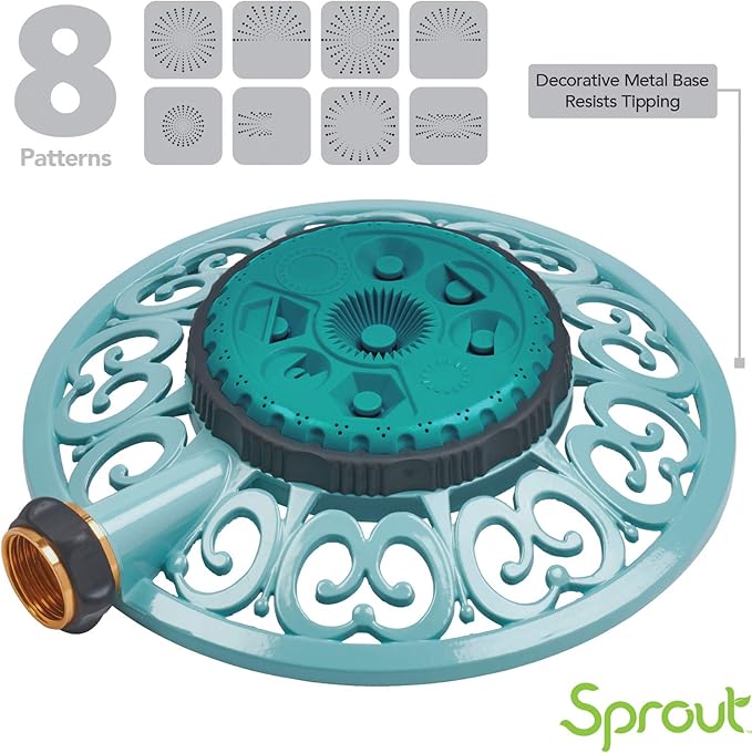 Melnor 65101-AMZ Sprout Metal 8-Pattern Sprinkler and QuickConnect Product Adapter Amazon Bundle, Gooseberry Green