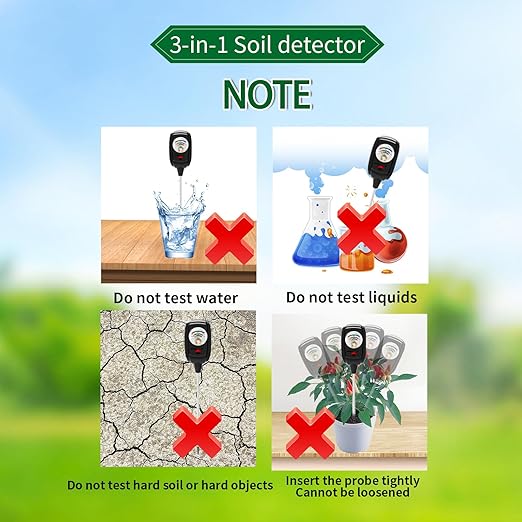 3 in 1 Soil Tester,Soil Moisture/Fertility/PH Tester for Garden nutrients,Lawn,Gardening,Farming, Indoor and Outdoor Plants,Soil PH Meter Kit (3 in 1 Soil Meter)