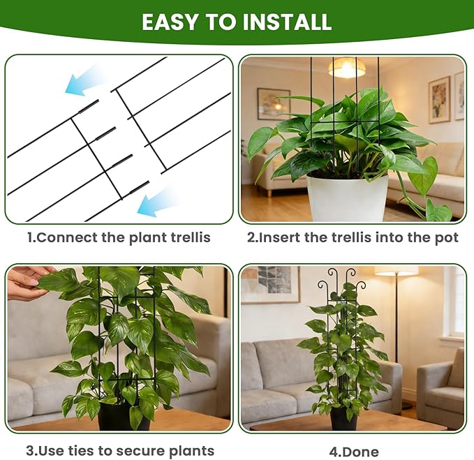 32.6 in Tall Plant Trellis Indoor,Metal Garden Trellis for Climbing Plants, 2P,Black