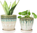 YQSLYSF 6 Inch + 5 Inch Ceramic Planter with Drainage Hole and Saucer for Plants, Indoor-Outdoor Round Succulent Orchid Garden Flower Pot - Set of 2