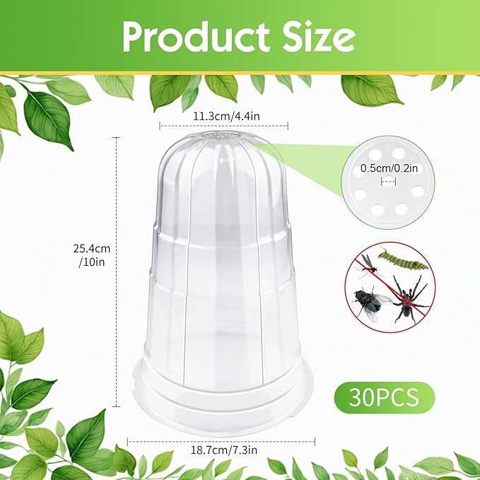 30 Pcs Upgraded Transparent Garden Cloches for Plants, Reusable Plant Covers, Plant Protectors from Animals for Garden Plants, Plant Covers Freeze Protection, Compatible with Slug Collar