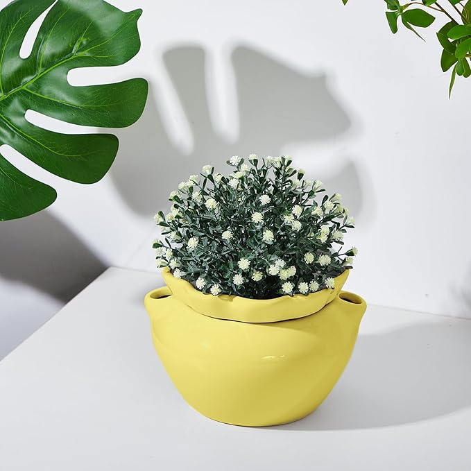 6.3 Inch African Violet Pots, Yellow Self Watering Pot for Indoor Plants, Ceramic Easy Plant Self Watering Pot for Thriving Plant Flower Maintenance