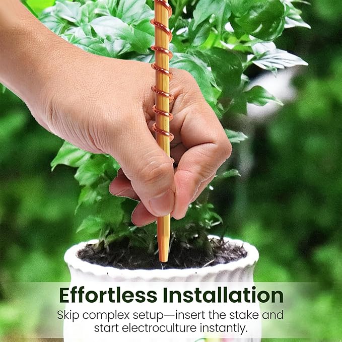 6pcs Electroculture Plant Stakes,15'' Electroculture Copper Gardening Antennas, Copper Garden Stakes Electro Culture Rods for Plants Tensor Rings Coil Wire Fruits Vegetables Growth