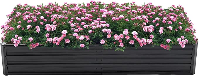 Galvanized Raised Garden Bed 6x3x1ft Outdoor Planter Box Galvanized Steel Garden Bed Kit for Vegetables, Flowers, Herbs and Succulents Black