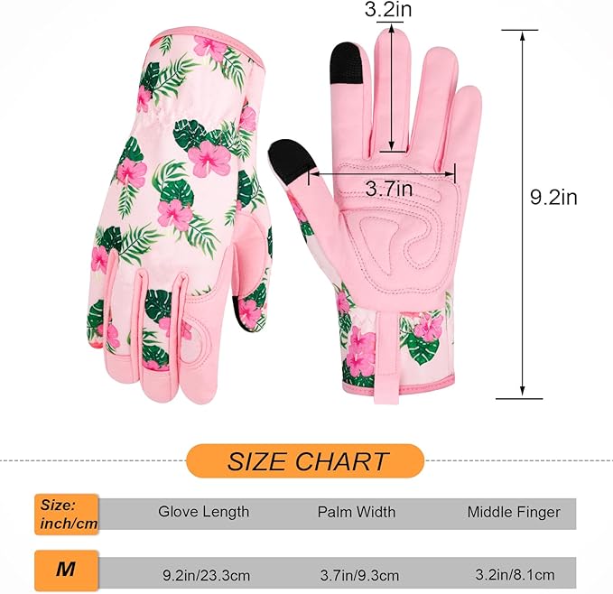 Leather Gardening Gloves for Women Thorn Proof Garden Gloves Touch Screen Working Gloves Gifts,M