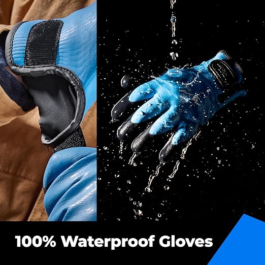 toolant 100% Waterproof Gloves for Men and Women, Winter Work Gloves for Cold Weather, Thermal Insulated Freezer Gloves, Touch Screen, With Grip, Blue, Small