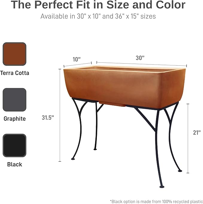 RTS Home Accents 30" Long Elevated Rectangular Garden Planter with Wrought Iron Stand, Terra Cotta - Stylish, Durable, and Weather-Resistant Raised Planter for Outdoor or Indoor Gardening