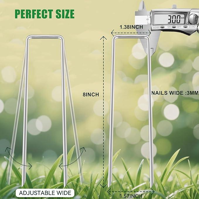 Landscape Staples Galvanized Garden Stakes,8 inch 100 Pack 11 Gauge Heavy Duty Garden Pins for Fences, Lawns, Weed Barriers and Landscape Fabrics, Irrigation Hose,Yard Lawn, Landscape Fabric.