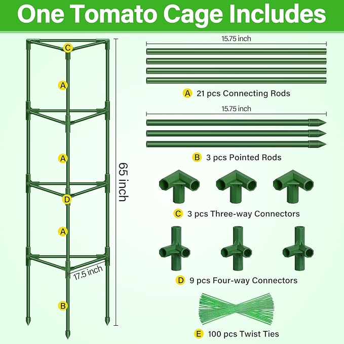 Legigo 4 Pack 65 Inch Tomato Cage for Garden, Heavy-Duty Tomato Trellis Plant Support Stakes, Adjustable Garden Trellis Plant Cage for Climbing Plants Peppers Outdoor Raised Garden Bed and Vegetables