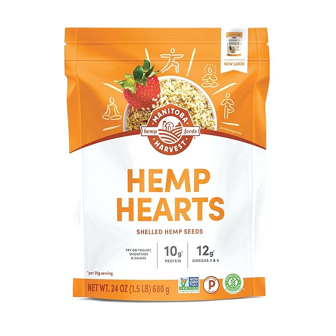 Manitoba Harvest Hemp Hearts, Shelled Hemp Seeds - 24oz - 10g Plant Protein & 12g Omega 3 & 6 per 30g serving - Easy to Digest with 9 Amino Acids - Gluten Free, Non-GMO Project Verified