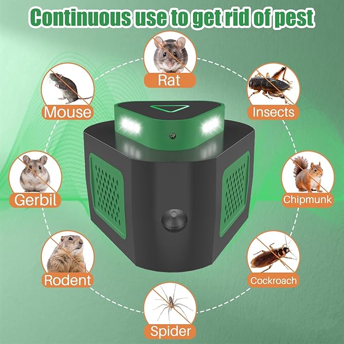 1 Pack Mice Rat Repellent for House Repellent Ultrasonic Mouse Deterrent,360°Mice Trap for House Indoor,Mouse Repellent with Flashing Light for Attic Basement Warehouse,4 Mode Switching (1)