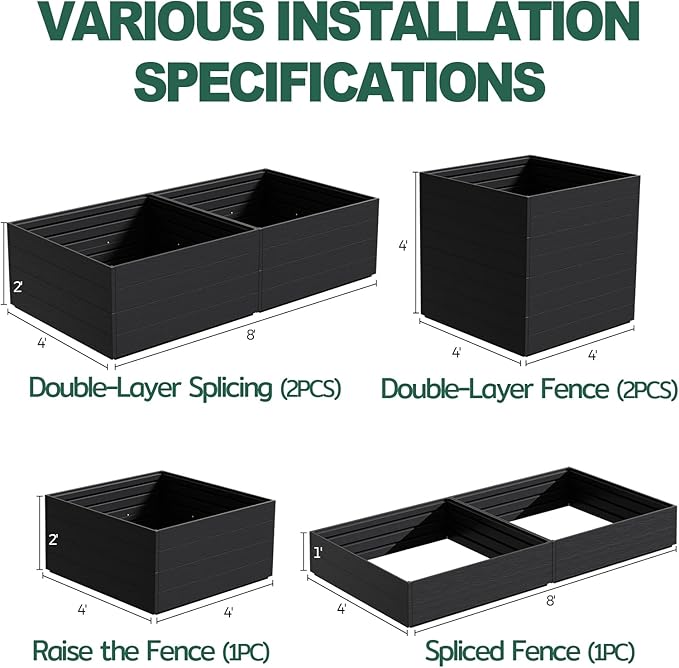 FONTOI Raised Garden Beds Outdoor, 4x4x2ft Divisible Elevated Planter Boxes Outdoor for Planting Plants Vegetables Flowers Herb Fruits, Planter Raised Beds for Gardening with Easy Assembly, Square