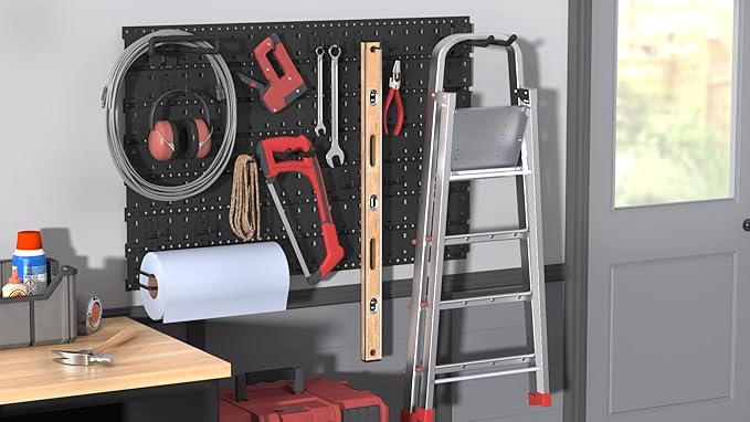 ClosetMaid ProGarage Slatwall Hang Track Kit, 33 in. W with Peg Board Hooks, Hangers, Paper Towel Holder, Garage Organizer System, Black