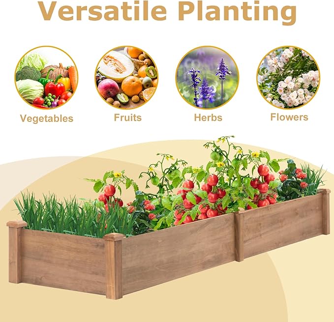 PetsCosset 8x2Ft Raised Garden Bed – Planter Box for Outdoor Plants, Fir Wood Garden Beds for Vegetable, Herb, and Flower Cultivation – Easy Assemble