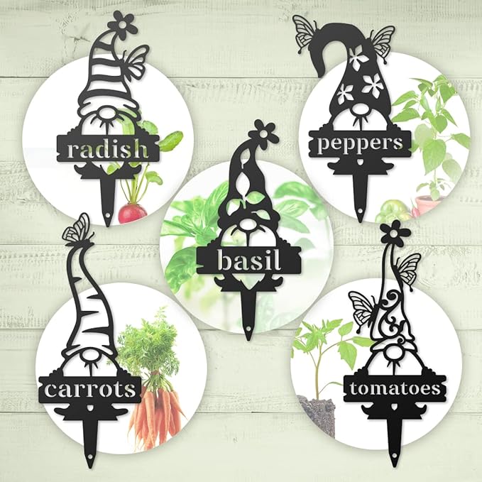 RealSteel Gnome Plant Markers Metal Garden Stakes | Outdoor Garden Labels & Plant Tags for Vegetables & Herbs | Decorative Yard & Raised Bed Garden Signs | Gardening Gift | Made in USA - (Tarragon)