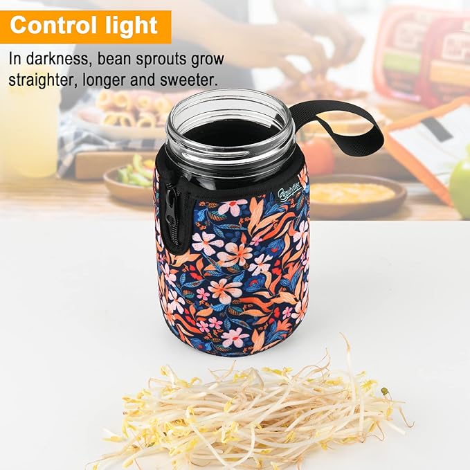 Beautyflier Mason Jars 32oz Wide Mouth Sleeve Regular Mouth Mason Jars Insulators Drinking Glass Coolers Sprouting Jars Blackout Sleeve (Colorful Flowers)