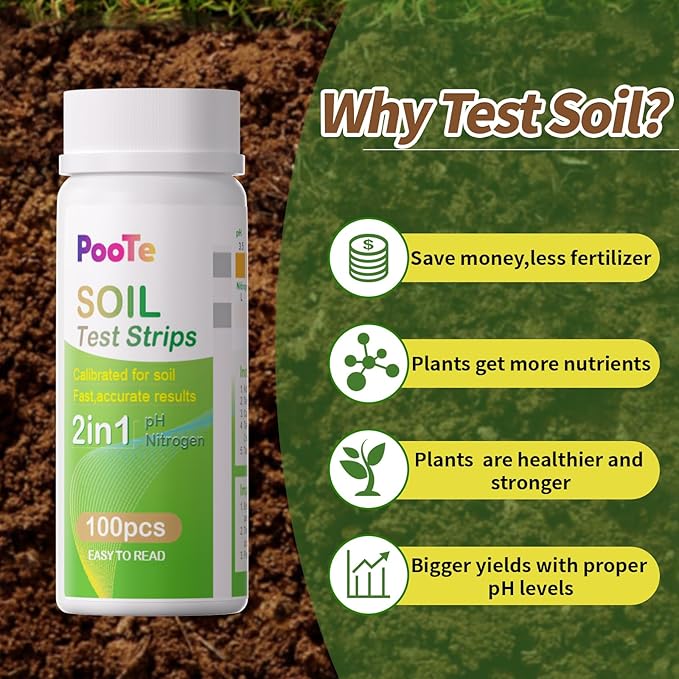 Soil pH Test Kits - 2 in 1 Soil Testing Kits with Test Tube - 100 Pcs Professional Test Soil pH & Nitrogen for Garden Lawn Yard Grass Home
