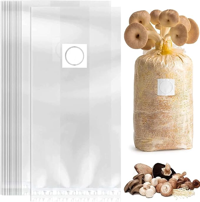 30Pcs Mushroom Grow Bags with 0.2 Micron Filter Patch, 3 Mil Polypropylene, Large Size 8" X 5" X 20" for Mushrooms and Bamboo Fungus Ganoderma Mushroom, Substrates Or Grains