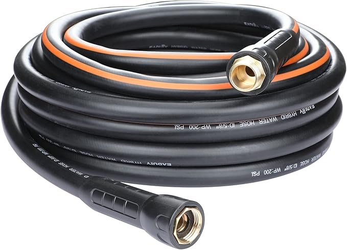 Hybrid Garden Hose 5/8 IN. x 50 FT, Heavy Duty, Lightweight, Flexible with Rotatable Grip Handle and Solid Brass Fittings, Gray+Orange