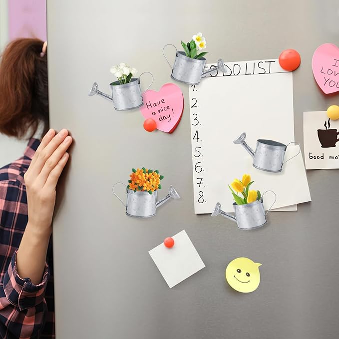 Mini Handmade Decorative Watering Can, Set of 6, Height 1.42 inch, Cute Metal Jug for Hand Crafts,Garden Theme Parties,Home Decor and Accessories of Refrigerator Magnets (Silver, Height 1.42 inch)