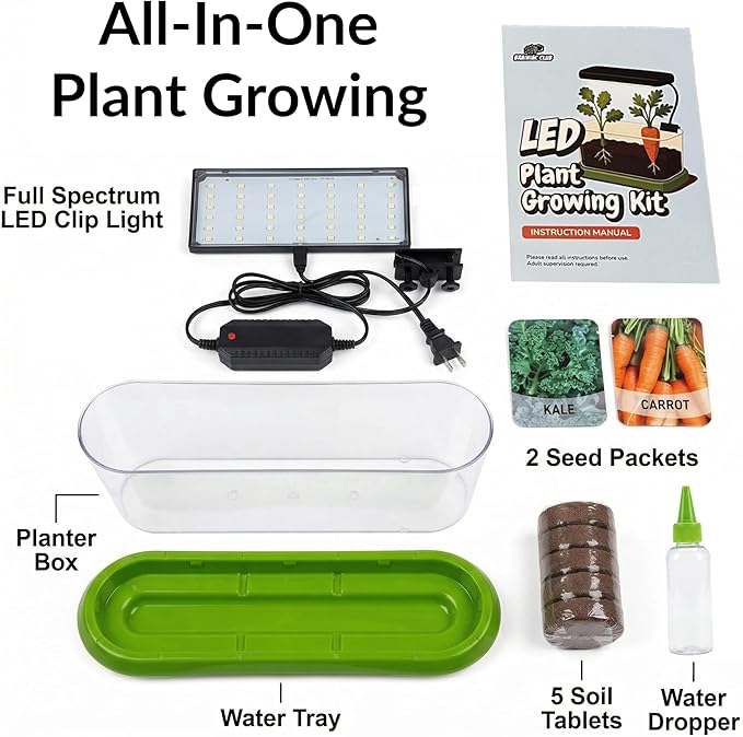 Plant Growing Kit with LED Grow Light & Root Viewing Window, Indoor Garden Kit for Beginners, Vegetable & Herb Garden, Indoor Gardening System, Soil & Seed Starter Germination Kit, Grow Your Own Plant