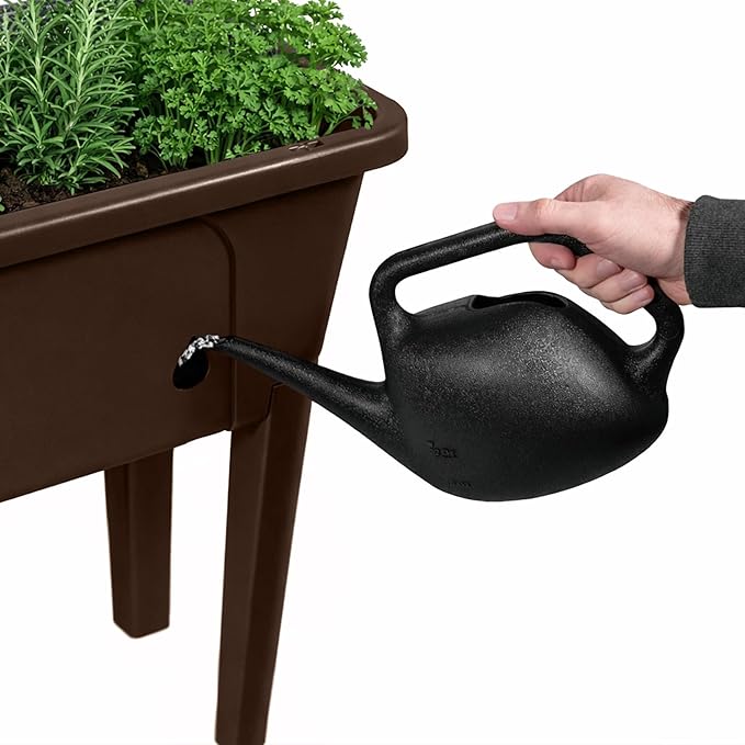 Garden Elements Brown Elevated Raised Garden Bed, 29.5" x 15" - Self-Watering Planter Box with Ventilated Grow Dome for Indoor/Outdoor Vegetables, Herbs & Seed Starting