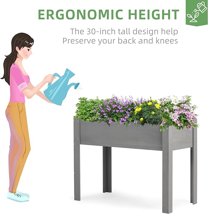 40x20x31 inch Raised Garden Bed with Legs, Elevated Wooden Planter Box for Outdoor Plants Flowers Fruits Vegetable Herb Growing