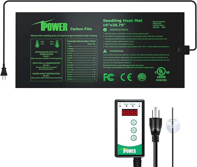 iPower 10"x20.75" Seedling Heat Mat and Digital Thermostat Combo Set, Warm Hydroponic Heating Pad for Germination, Indoor Gardening, Greenhouse