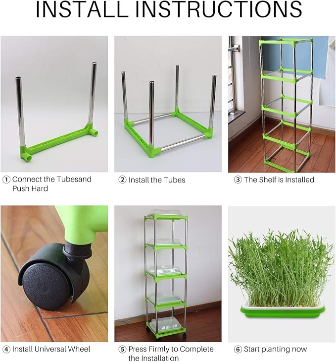 5 Layers Seed Starter Kit - Seed Sprouter Trays with Clear Lid & Stainless Steel Shelf, Soil-Free Germination Trays for Indoor/Outdoor Microgreens, Wheatgrass Mung Beans Cat Grass & Seedling Growing