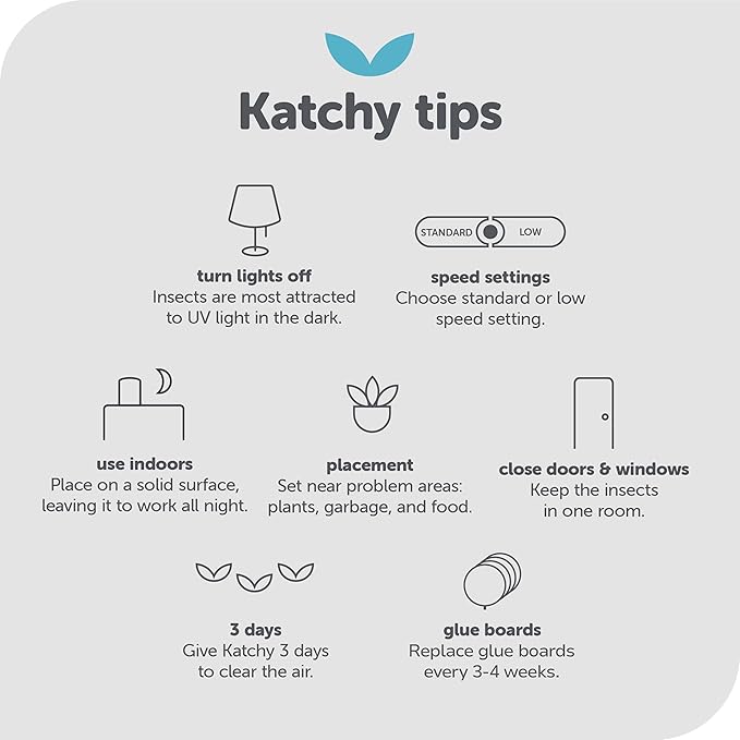 Katchy Indoor Fly Trap– Catcher & Killer for Mosquito, Fruit Fly, Gnat & Small Moth – Non-Zapper Trap with Fan Suction & Blue UV Light – Ideal for Indoor Spaces, Kitchen & Plants (Original, White)