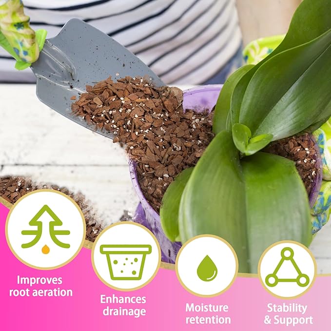 Orchid Potting Mix 1qt，Orchid Soil Composed of Orchid Bark and Perlite，Premium Orchid Medium for Potting, Repotting, Enhanced Drainage, Air Flow & Root Ventilation