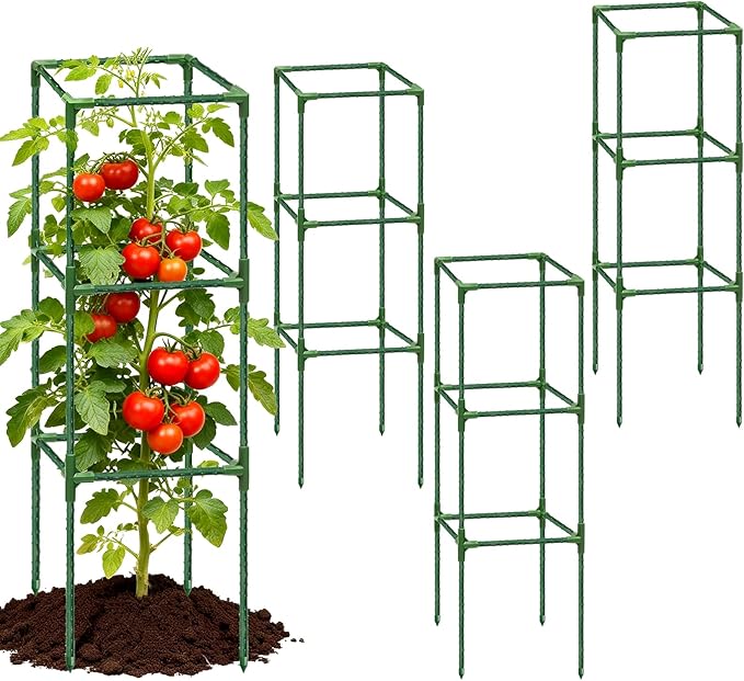 4 Pack Tomato Cages for Garden, 43.3 Inch Tall Tomato Trellis Plant Support, Adjustable Garden Trellis for Climbing Vegetables, Plants, Flowers and Fruits(14.5" x 14.5")