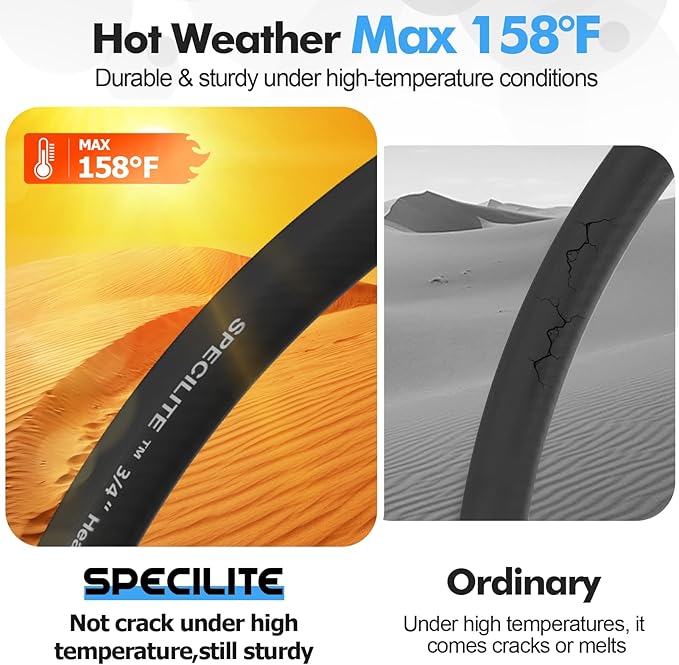 SPECILITE 3/4" Hot/Cold Garden Hose 150 ft with Industrial High Pressure Nozzle, Flexible & Lightweight, 600psi Burst Rubber Water hose -50℉-158℉ With 3/4" Brass Fittings for Yard, Black