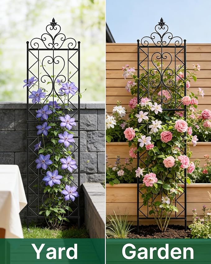 ARIFARO 78 inch Metal Garden Trellis for Climbing Plants, Pack of 2, Indoor/Outdoor Sturdy Decorative Plant Trellises for Potted Plants, House Plants, Climbing Vines, Floral Pattern