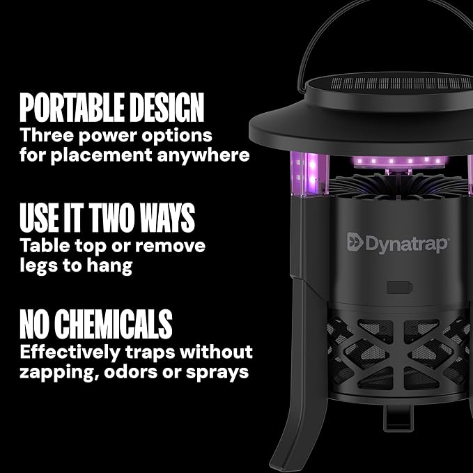 1/4 Acre LED Solar-Powered Outdoor Bug Trap, Traps Mosquitoes, Flies, Moths, Wasps, Gnats, & Other Flying Insects, Bug Zapper Alternative, Chemical-Free, Weather-Resistant Solar Outdoor Mosquito Trap