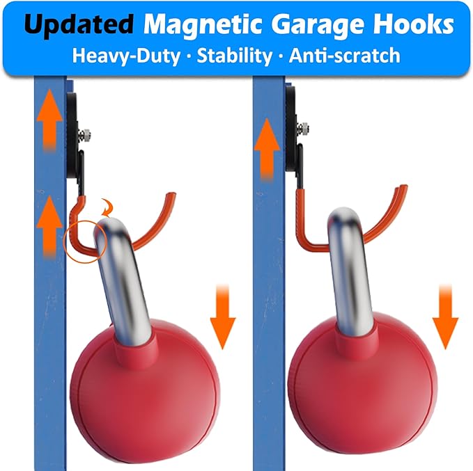 MUTUACTOR Updated Magnetic Hook Heavy Duty,40lbs 2-Pack Super Strong Magnet Garage Hook,Anti-Scratch Large Magnets Hook for Hanging Impact Drivers Trailer Cord Shovel Tool Organizer