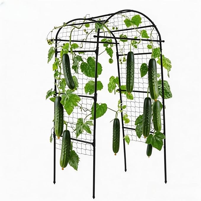Garden Arch Trellis for Climbing Plants Outdoor, 6.73 ft x 2.62 ft x 2.95 ft Cucumber & Melon Trellis for Raised Beds, u-Shape Plant Support for Climbing Vegetables, Grapes & Roses, Black
