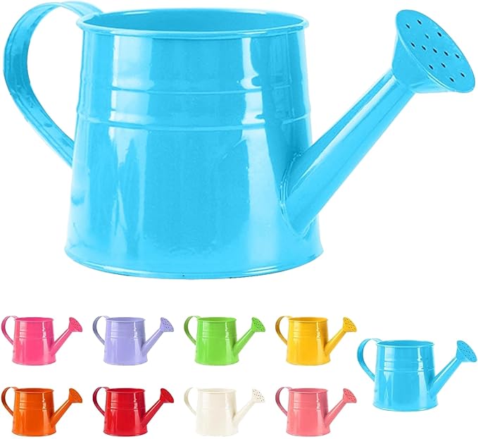 Tinplate Watering Kettle, 1L Metal Garden Watering Can, Vintage Sprinkling Can for Flowers, Indoor & Outdoor Plants, Lawn & Garden Irrigation Tool (Blue)