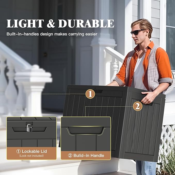 Outdoor Storage Box, 50 Gallon Waterproof Deck Storage Box, Lockable Patio Storage Bins for Package Delivery, Porch, Garden Tool, Cushions, Anti-Theft Weatherproof & UV-Resistant Parcel Drop Box